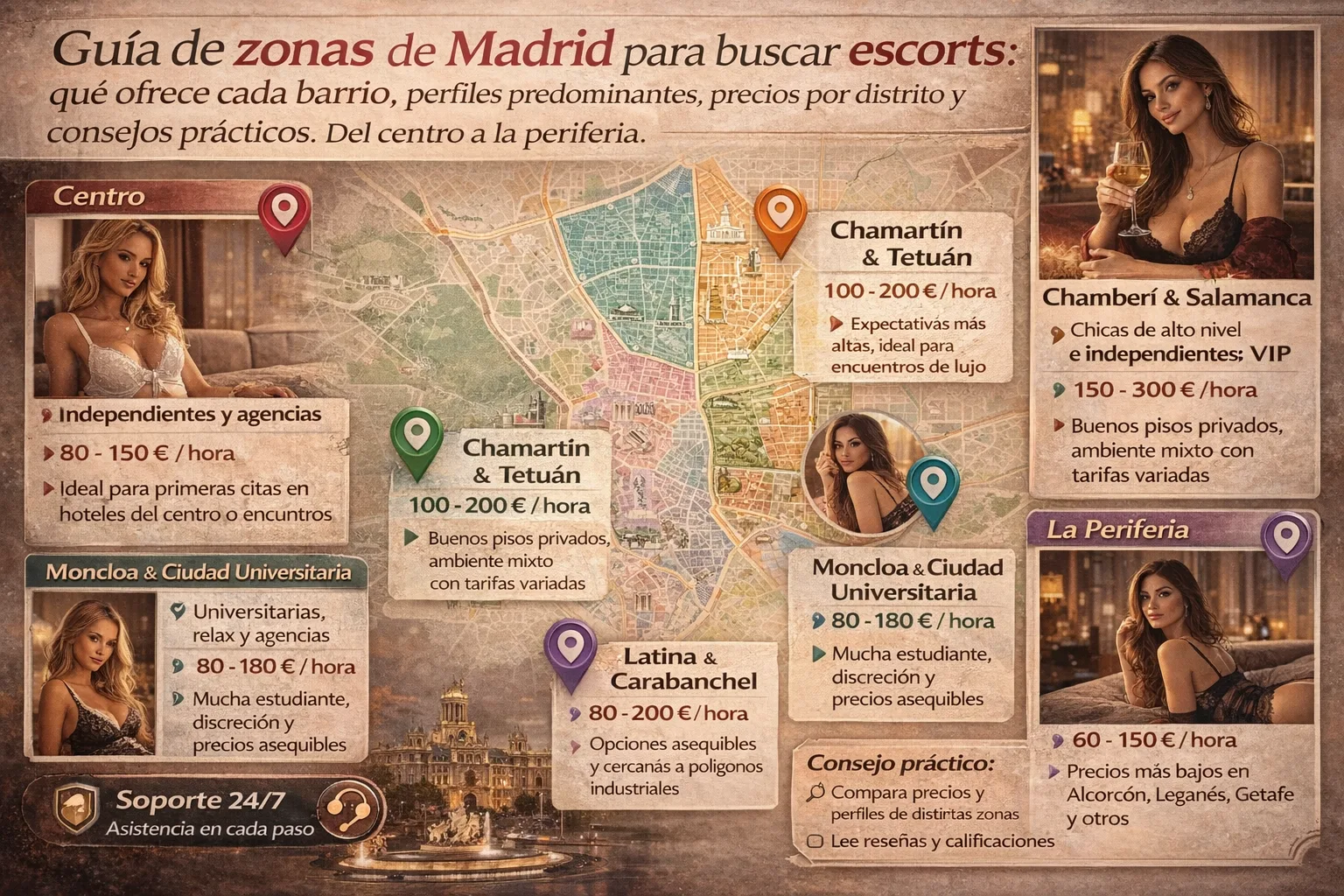 Mapa del acompañamiento en Madrid: qué encontrar en cada zona de la ciudad